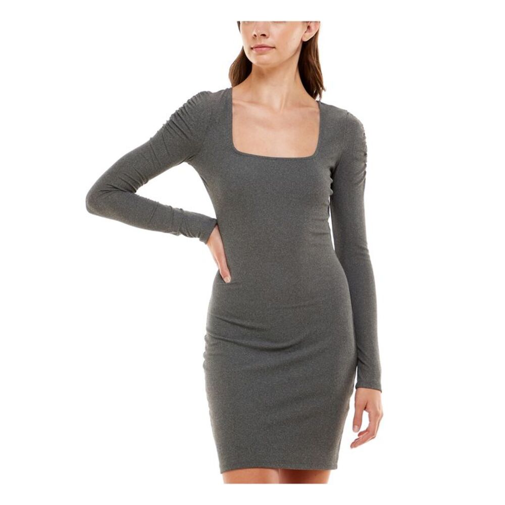 ULTRA FLIRT Womens Body Con Short Dress Gray Long Sleeve Shoulders Juniors M